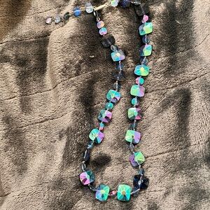 N131 Blue and Purple Necklace with Unique Iridescent Beads
